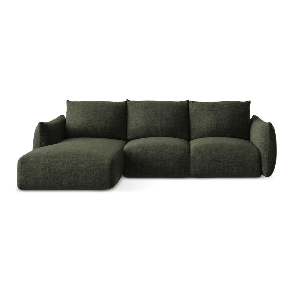 Zöld kinyitható sarokkanapé (bal oldali-heverő résszel) Leila – Makamii