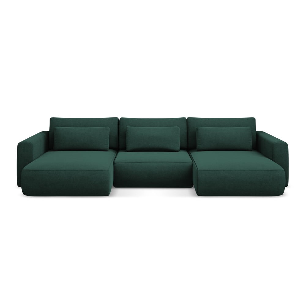 Zöld kinyitható-tárolóhelyes (U alakú) sarokkanapé Kapua – Makamii