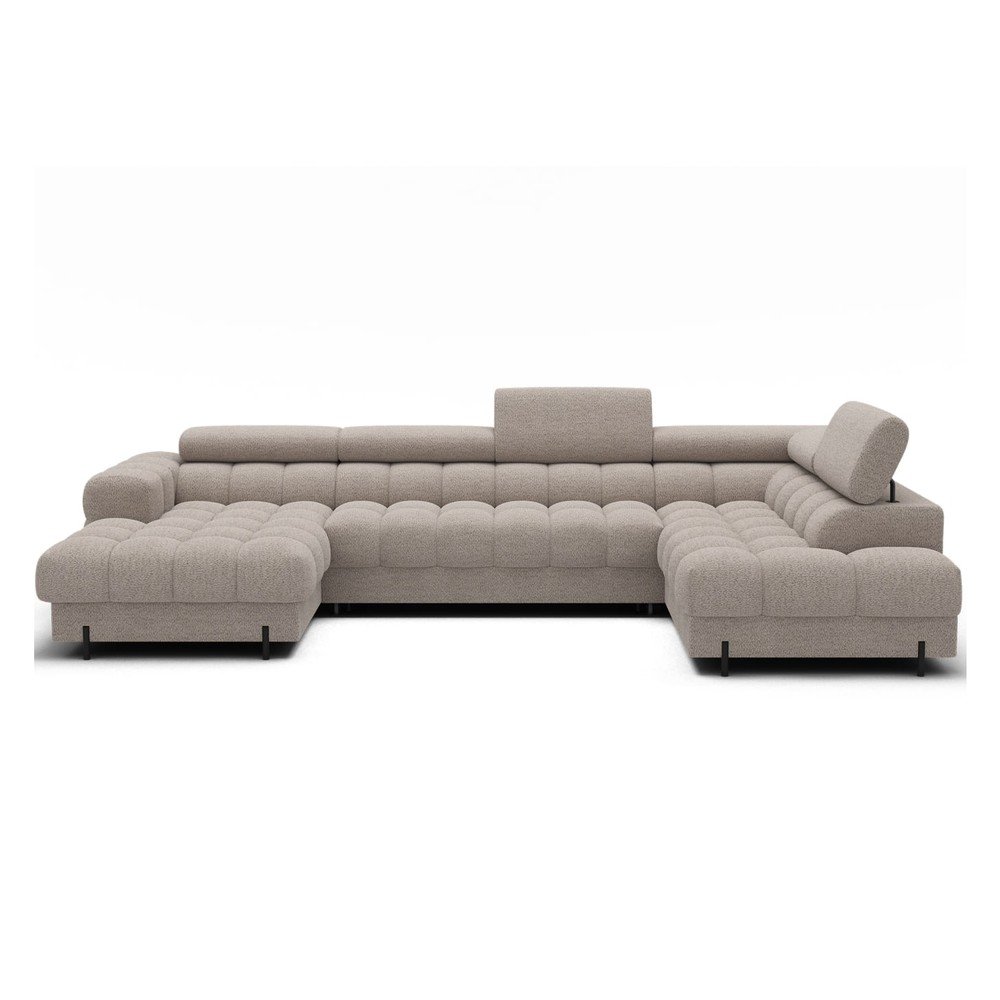 Bézs buklé kinyitható sarokkanapé (jobb oldali-U alakú) Feraria – ELTAP