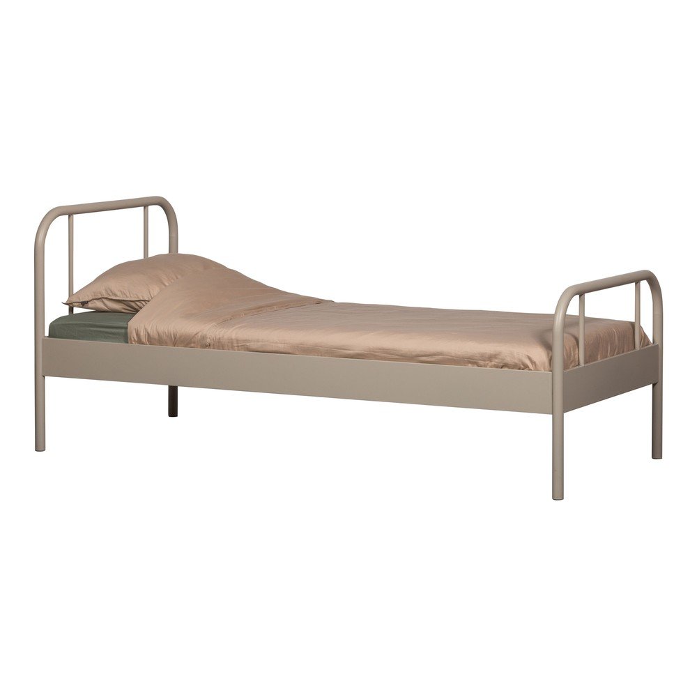 Bézs fém egyszemélyes ágy ágyráccsal 90x200 cm Mata – WOOOD