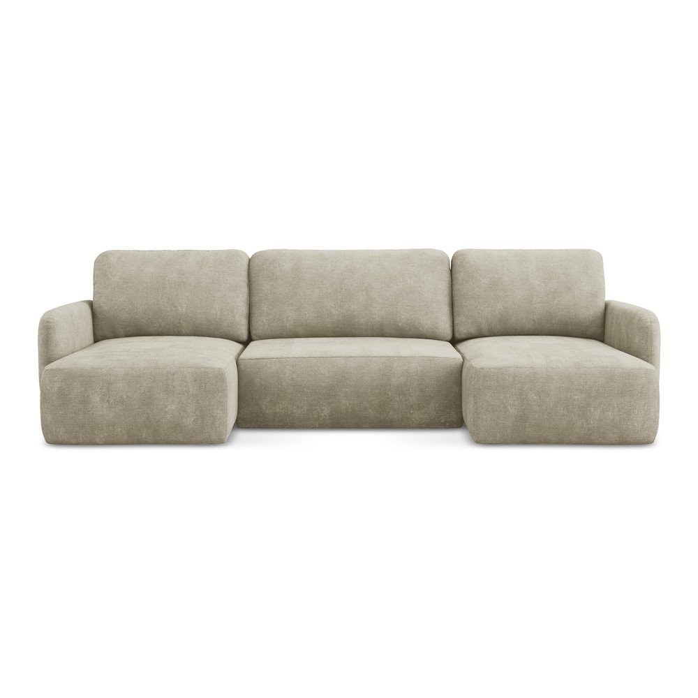 Bézs zsenília kinyitható-tárolóhelyes  sarokkanapé (U alakú) Lilo – Makamii