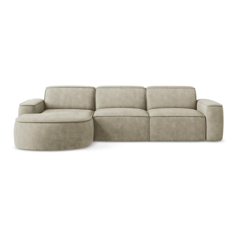 Bézs zsenília sarokkanapé (bal oldali-heverő résszel) Omao – Makamii