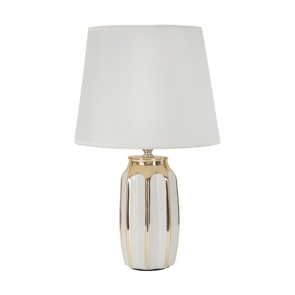 Fehér-aranyszínű kerámia asztali lámpa textil búrával (magasság 40