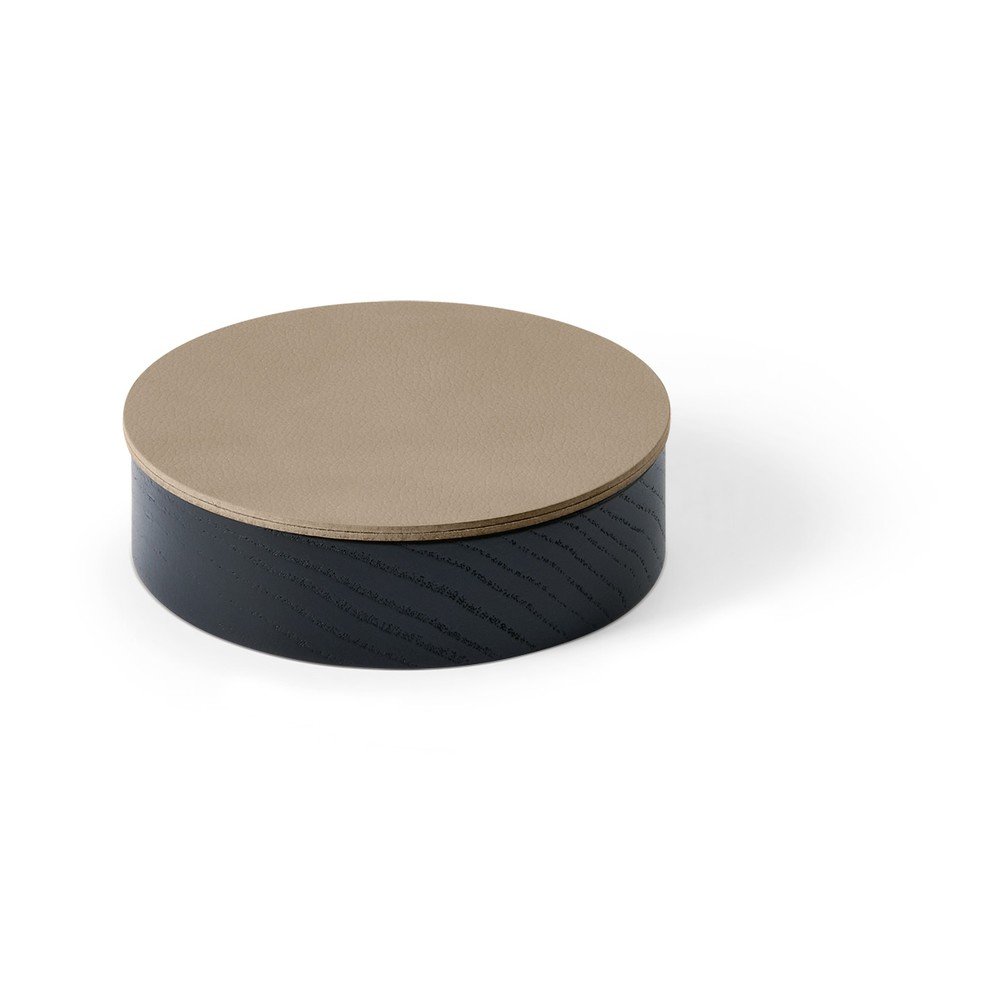 Fekete-barna fedeles-dekoratív fa-öko bőr tárolódoboz ø 11x3