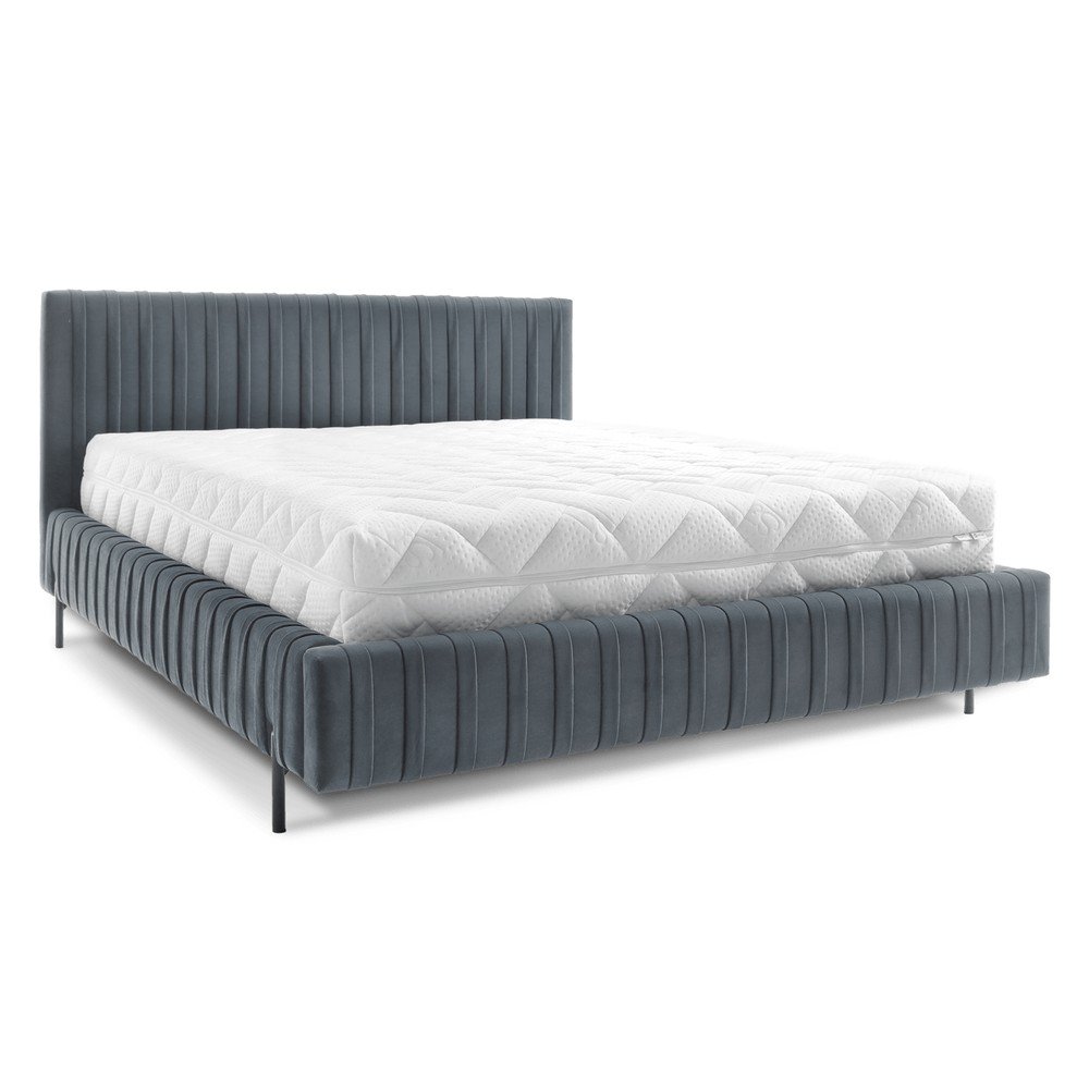 Kék kárpitozott ágyneműtartós franciaágy ágyráccsal 160x200 cm Plissa – ELTAP