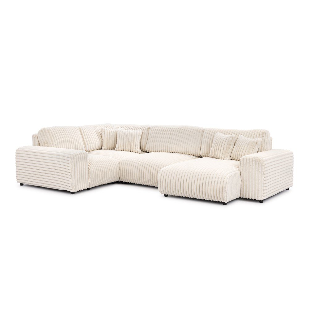 Krémszínű kordbársony sarokkanapé (bal oldali-U alakú) Justin – Ropez