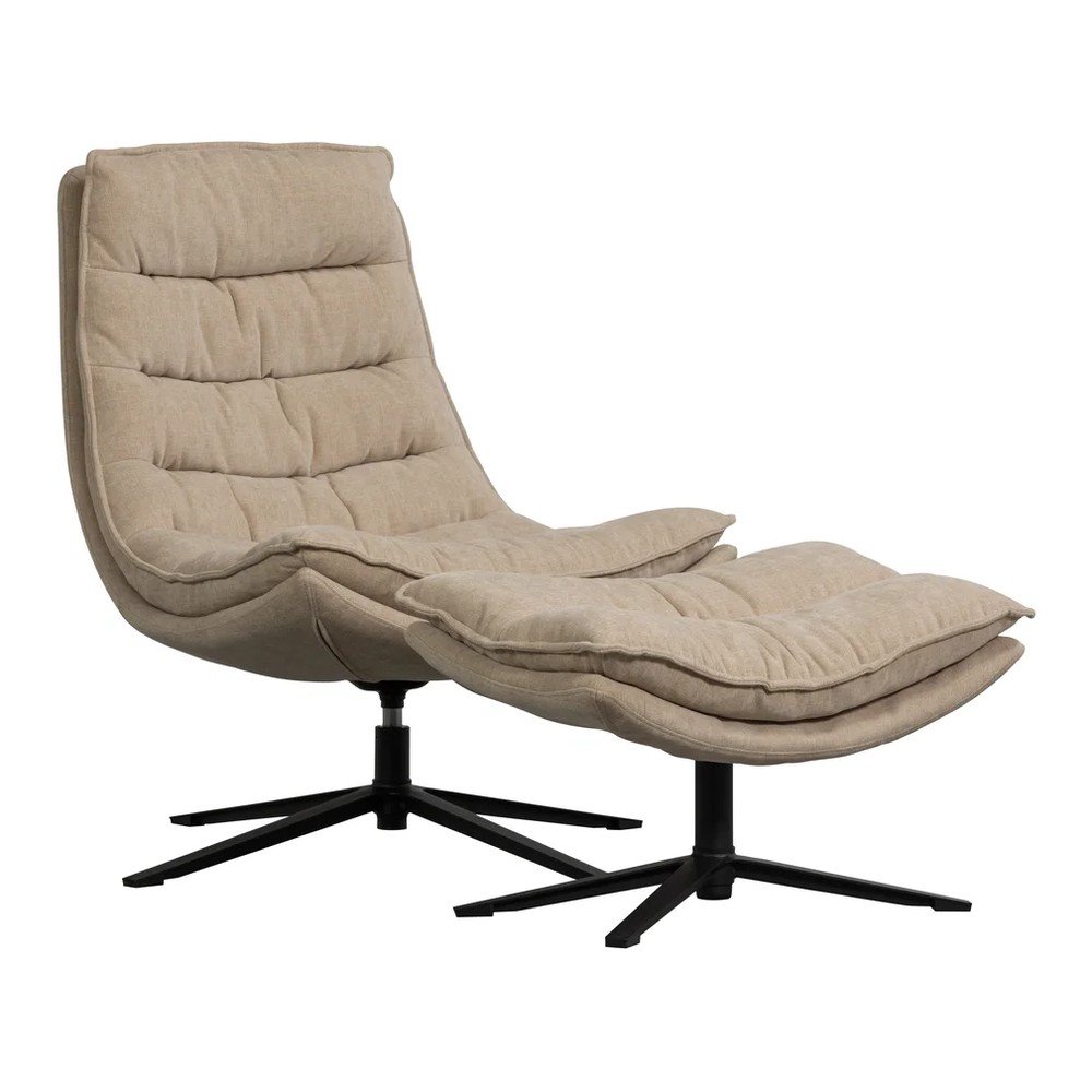 Natúr színű forgó zsenília fotel lábtartóval Kube – WOOOD