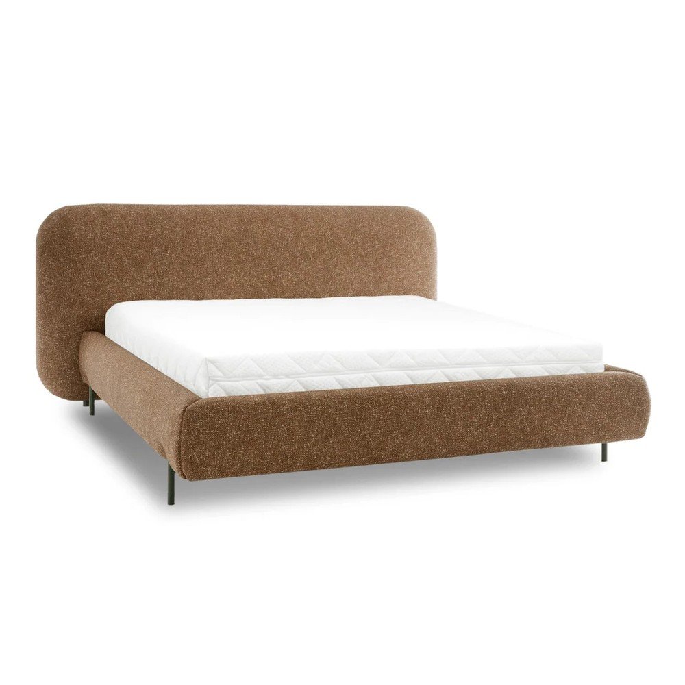 Okkersárga kárpitozott ágyneműtartós franciaágy ágyráccsal 180x200 cm Pointt – ELTAP