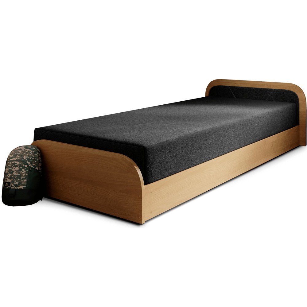 Okkersárga-sötétszürke kárpitozott-forgácslemez ágyneműtartós egyszemélyes ágy matraccal 80x190 cm Parys – ELTAP