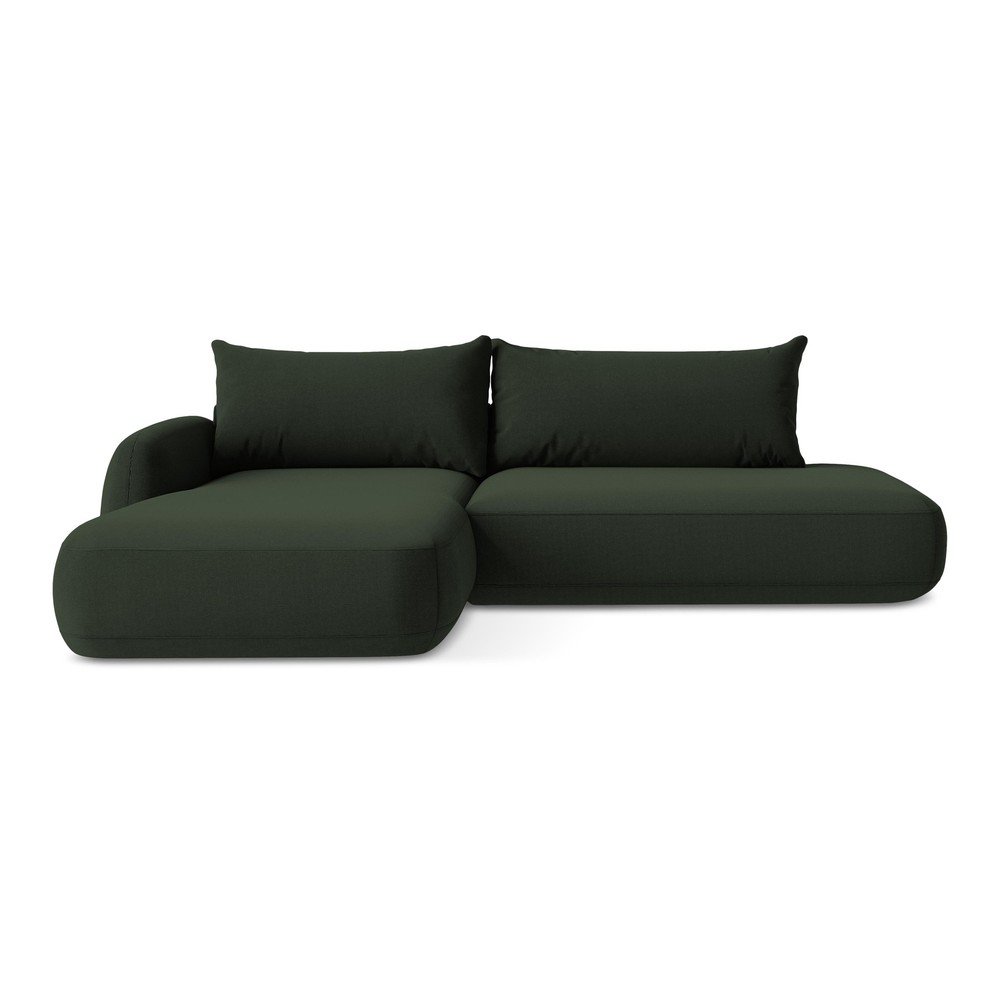 Sötétzöld kinyitható sarokkanapé (bal oldali-heverő résszel) Hale – Makamii
