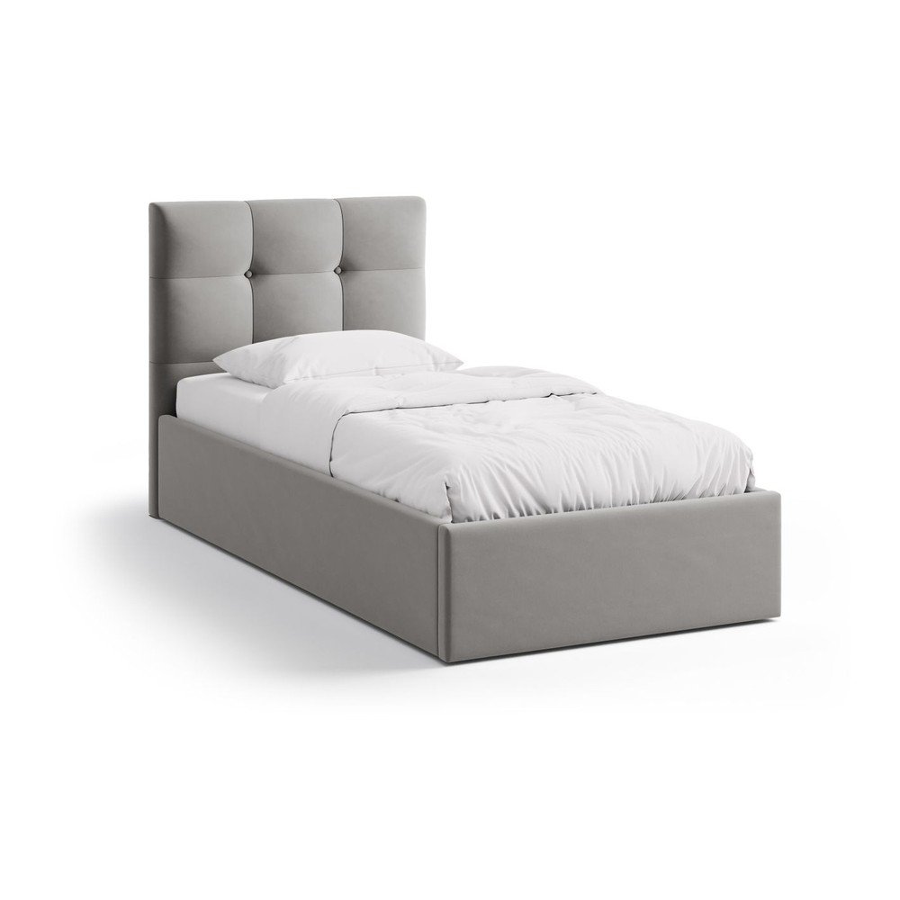 Szürke kárpitozott ágyneműtartós egyszemélyes ágy ágyráccsal 90x200 cm Phaedra – Micadoni