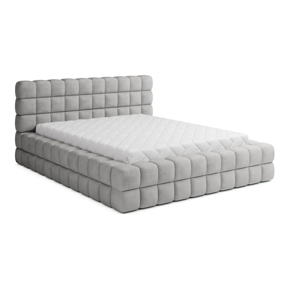 Szürke kárpitozott ágyneműtartós franciaágy ágyráccsal 140x200 cm Dizzle – ELTAP