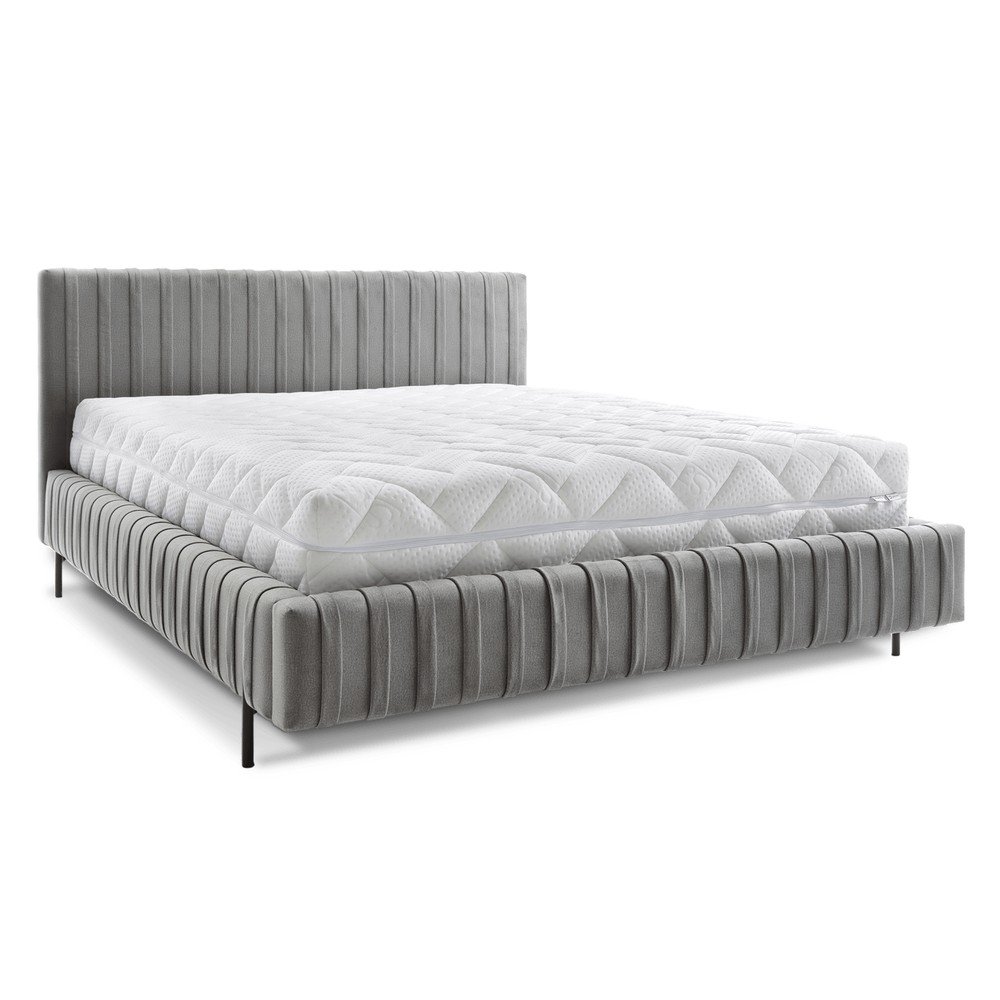 Szürke kárpitozott ágyneműtartós franciaágy ágyráccsal 180x200 cm Plissa – ELTAP