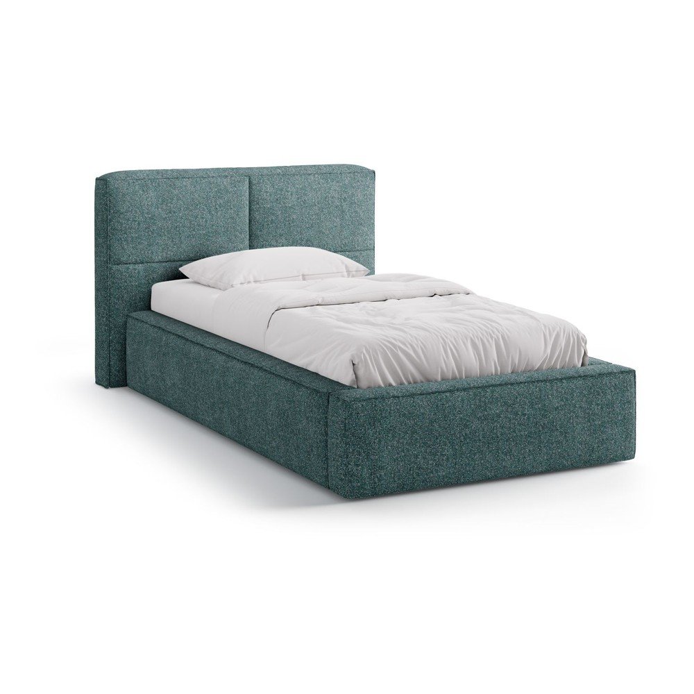 Türkiz kárpitozott ágyneműtartós egyszemélyes ágy ágyráccsal 90x200 cm Darren – Micadoni