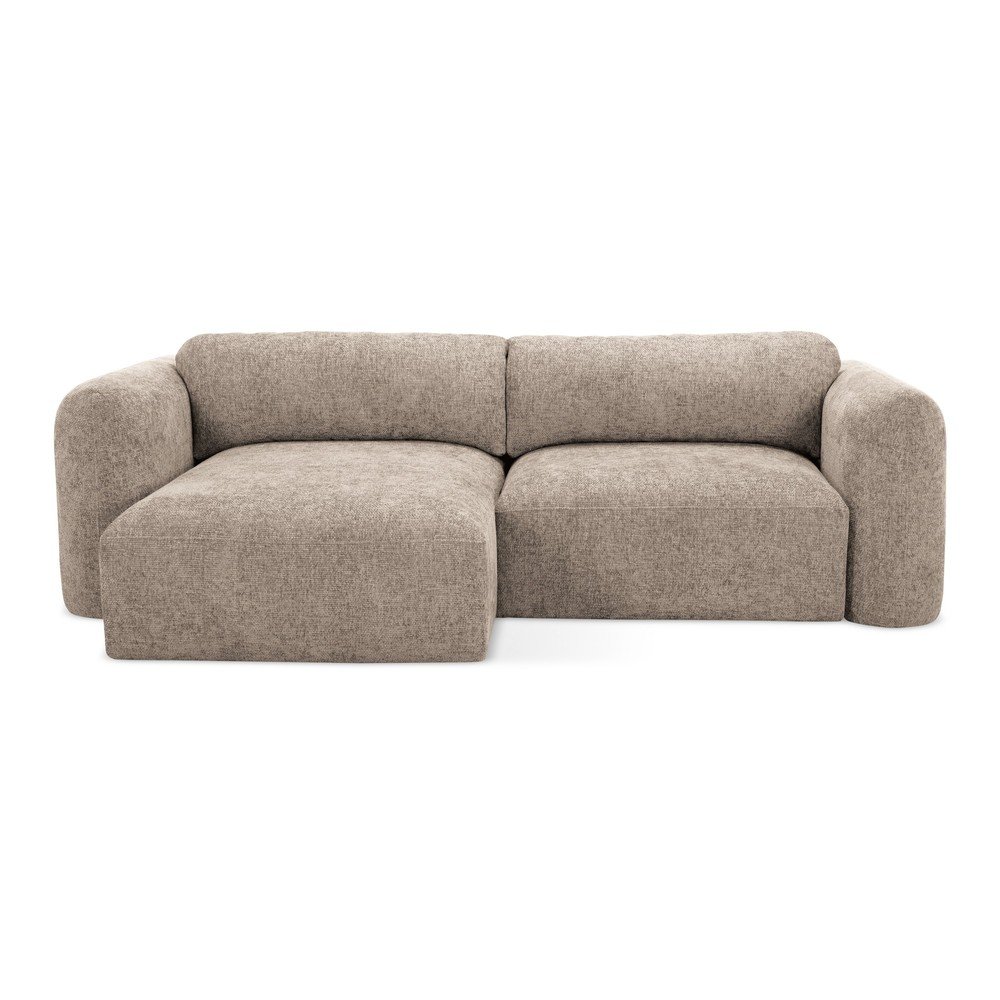 Világosbarna zsenília kinyitható-tárolóhelyes sarokkanapé (bal oldali-heverő résszel) Mele – Makamii