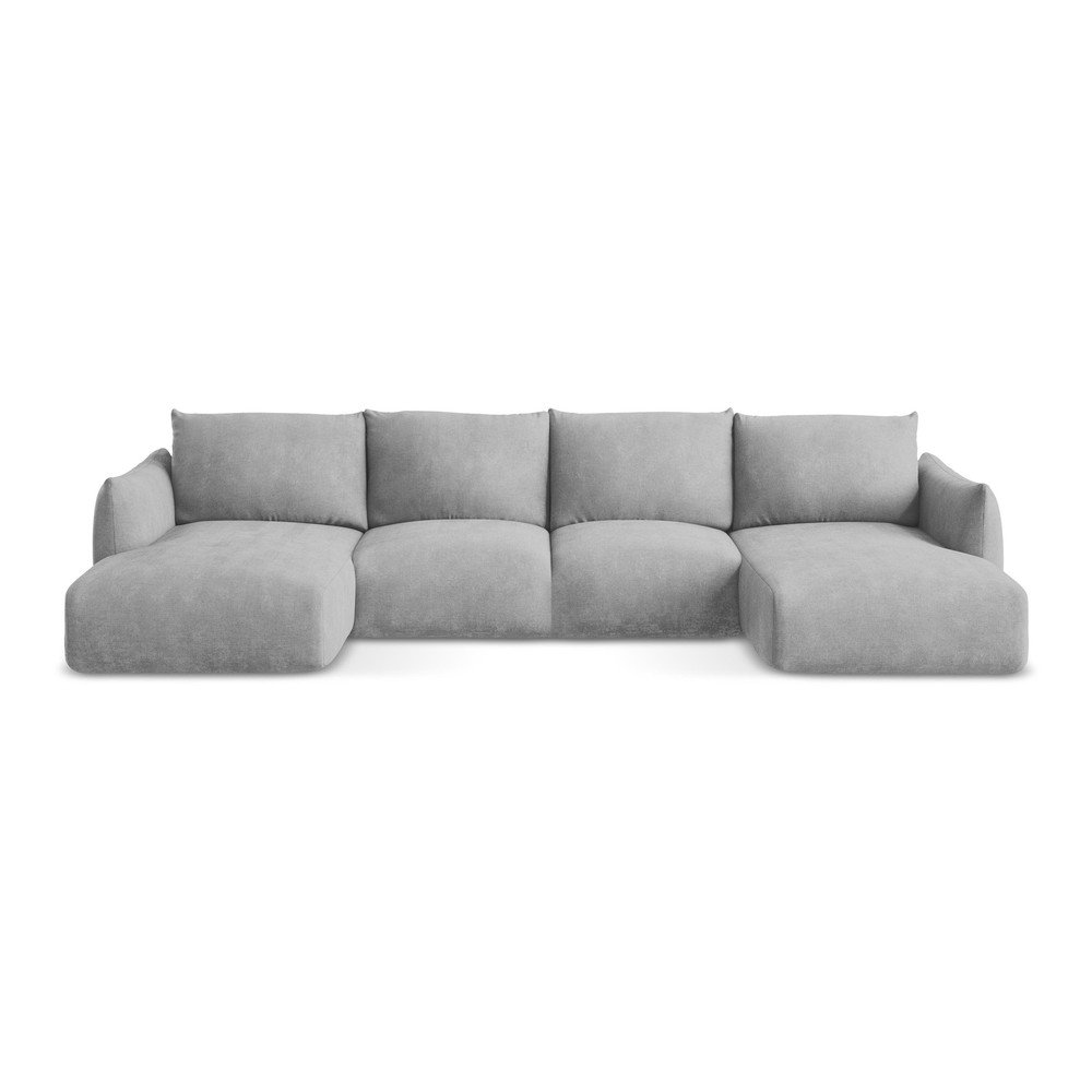 Világosszürke zsenília kinyitható sarokkanapé  (U alakú) Leila – Makamii