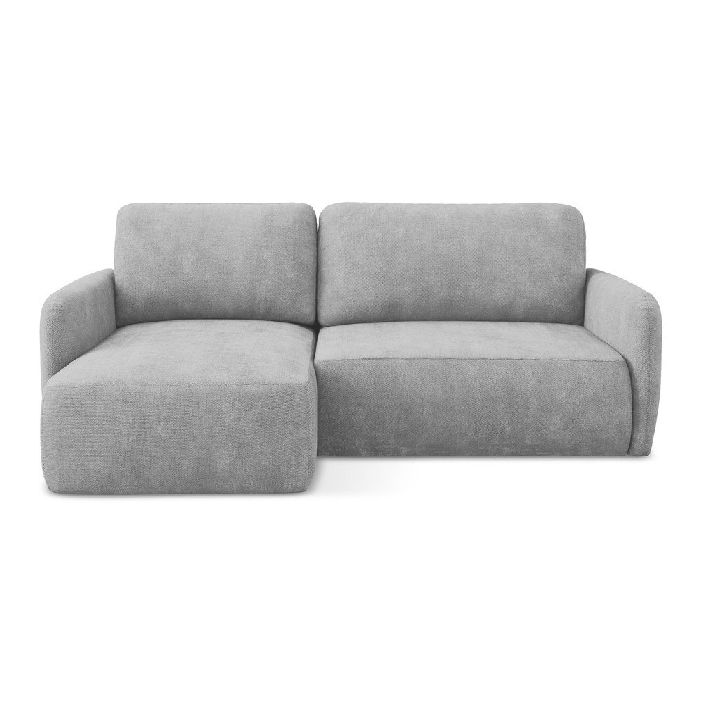 Világosszürke zsenília kinyitható-tárolóhelyes sarokkanapé (bal oldali-heverő résszel) Lilo – Makamii