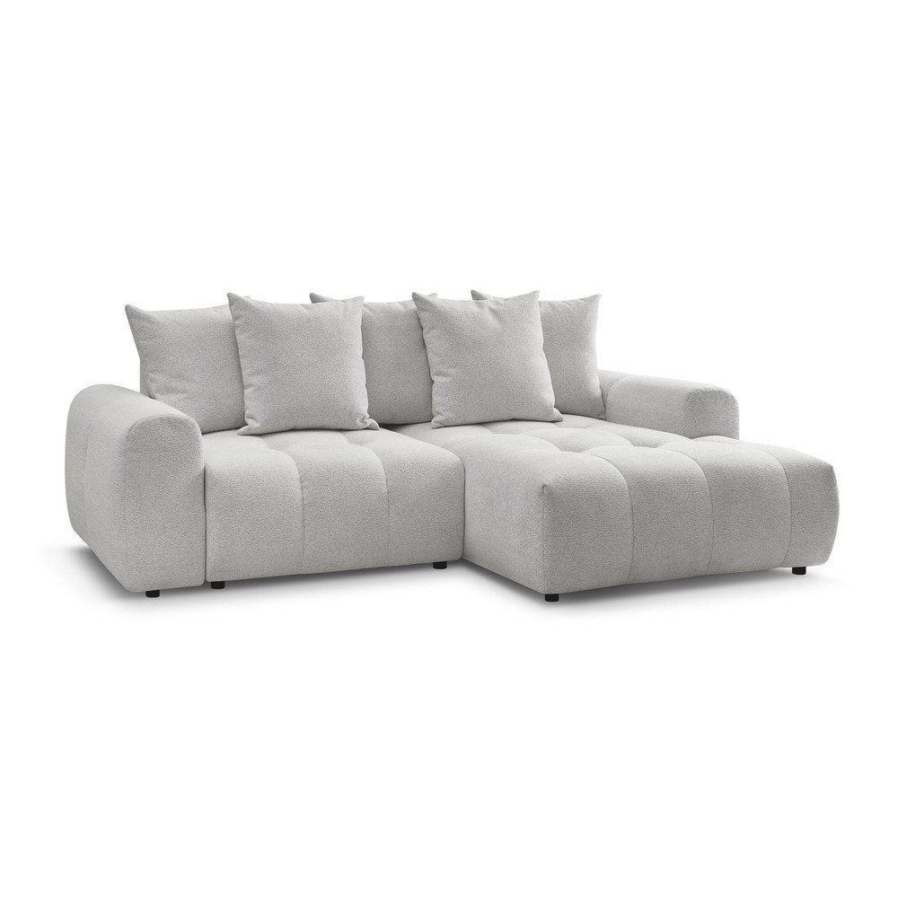 Világosszürke zsenília kinyitható-tárolóhelyes sarokkanapé (jobb oldali-heverő résszel) Roxelane – Bobochic Paris