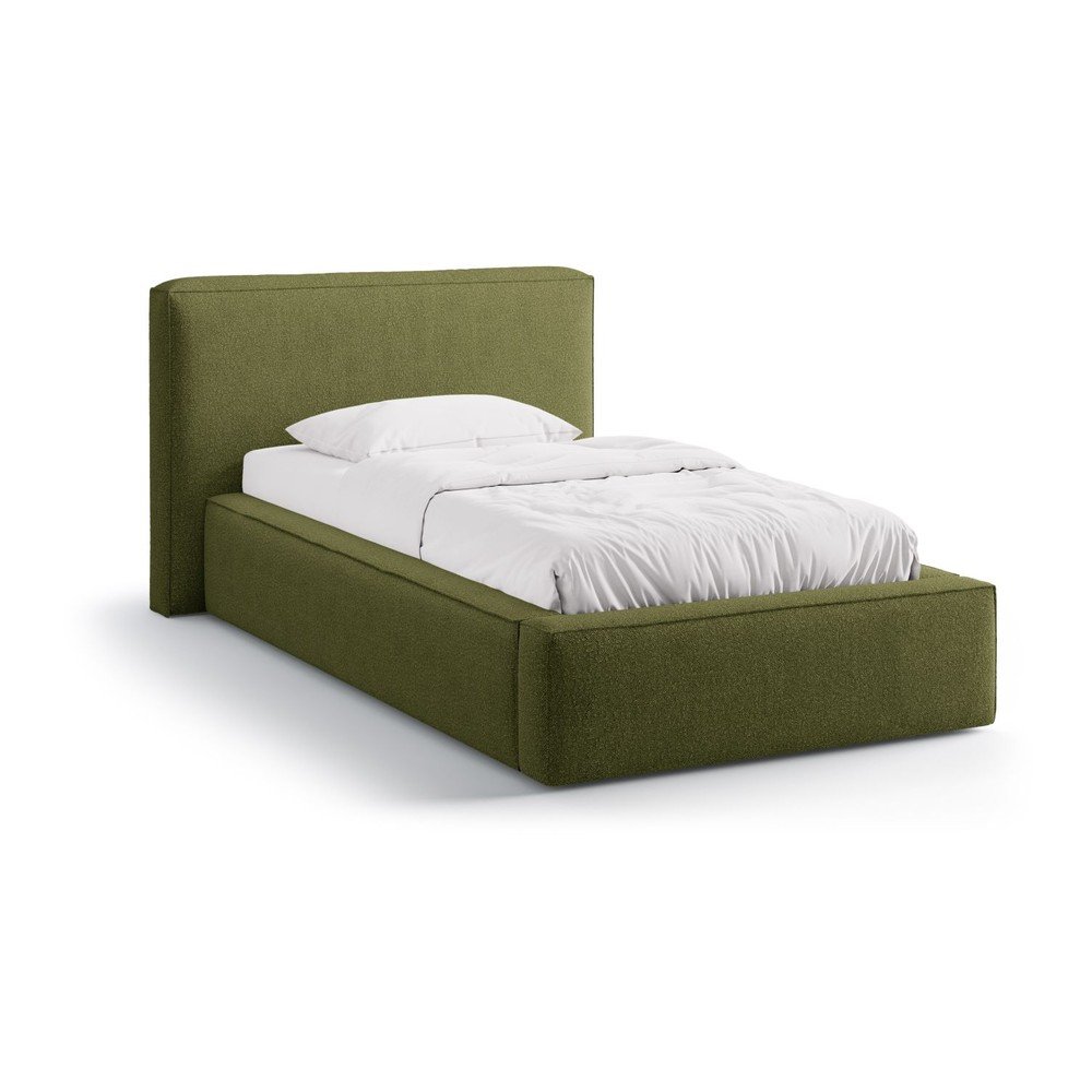 Zöld kárpitozott ágyneműtartós egyszemélyes ágy ágyráccsal 90x200 cm Jodie – Micadoni