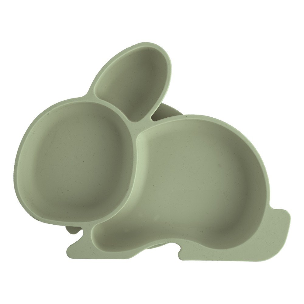 Zsályaszínű szilikon gyerek tányér 18x23 cm Bunny – Orion