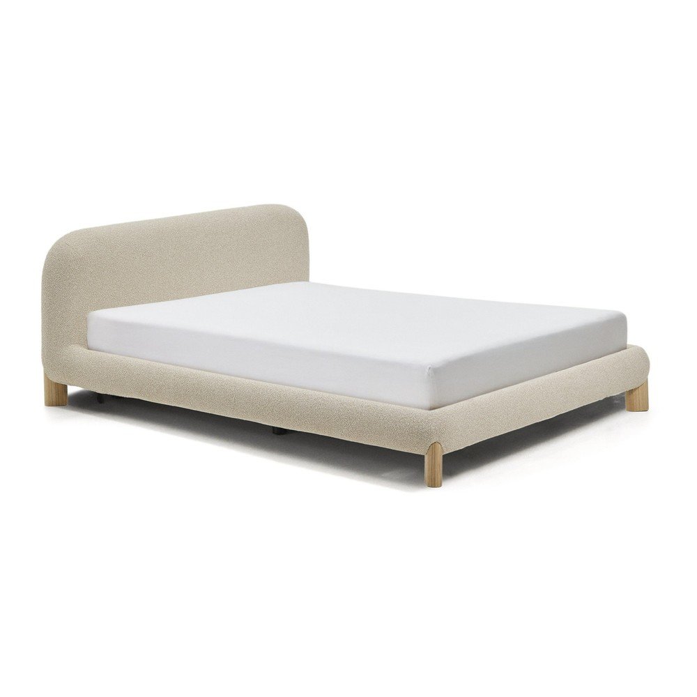 Bézs kárpitozott franciaágy ágyrács nélkül 160x200 cm Odina – Kave Home