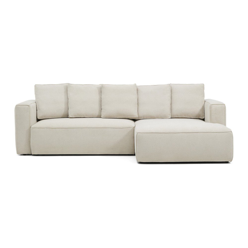 Bézs zsenília kinyitható sarokkanapé (jobb oldali-heverő résszel) Marela – Kave Home