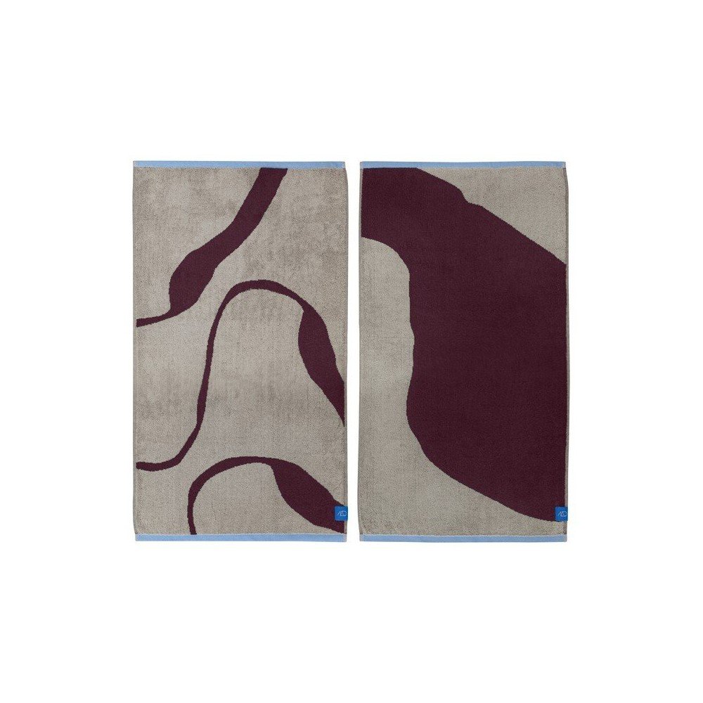 Borvörös-szürkésbézs frottír bio pamut törölköző szett 2 db-os 40x55 cm Nova Arte  – Mette Ditmer Denmark