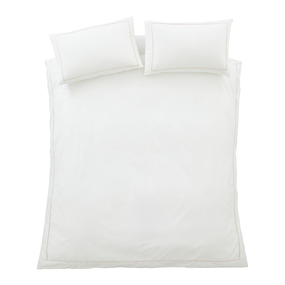 Fehér-bézs kétszemélyes háromrészes pamut-perkál ágyneműhuzat 200x200 cm Contrast Trim – Bianca