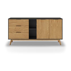 Fekete-nat&uacute;r sz&iacute;nű borovi fenyő alacsony kom&oacute;d 165x80 cm Lavis &ndash; Marckeric