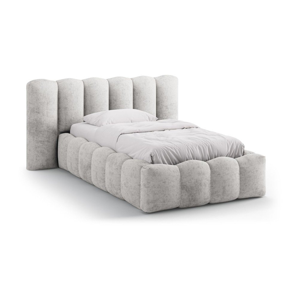 Szürke kárpitozott ágyneműtartós egyszemélyes ágy ágyráccsal 90x200 cm Lupine – Micadoni