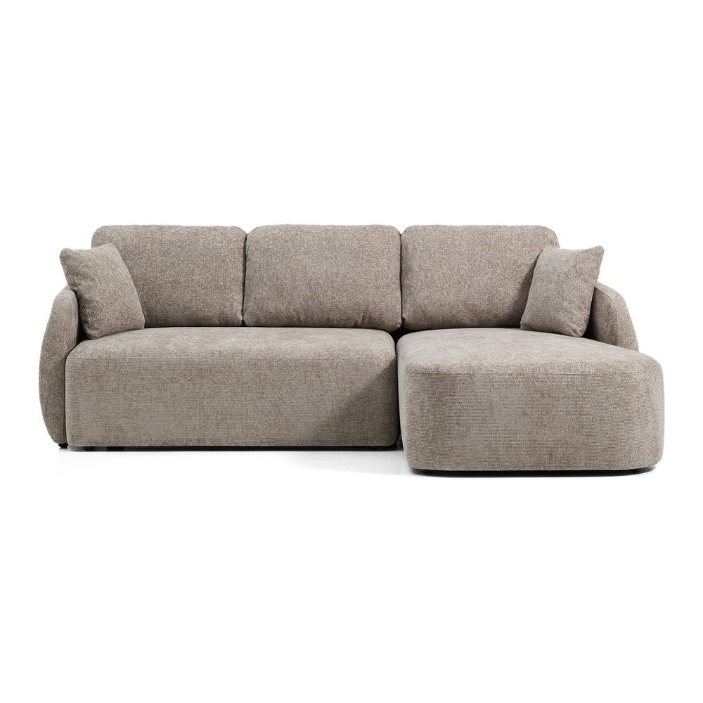 Szürkésbarna zsenília kinyitható sarokkanapé (jobb oldali-heverő résszel) Laira – Kave Home