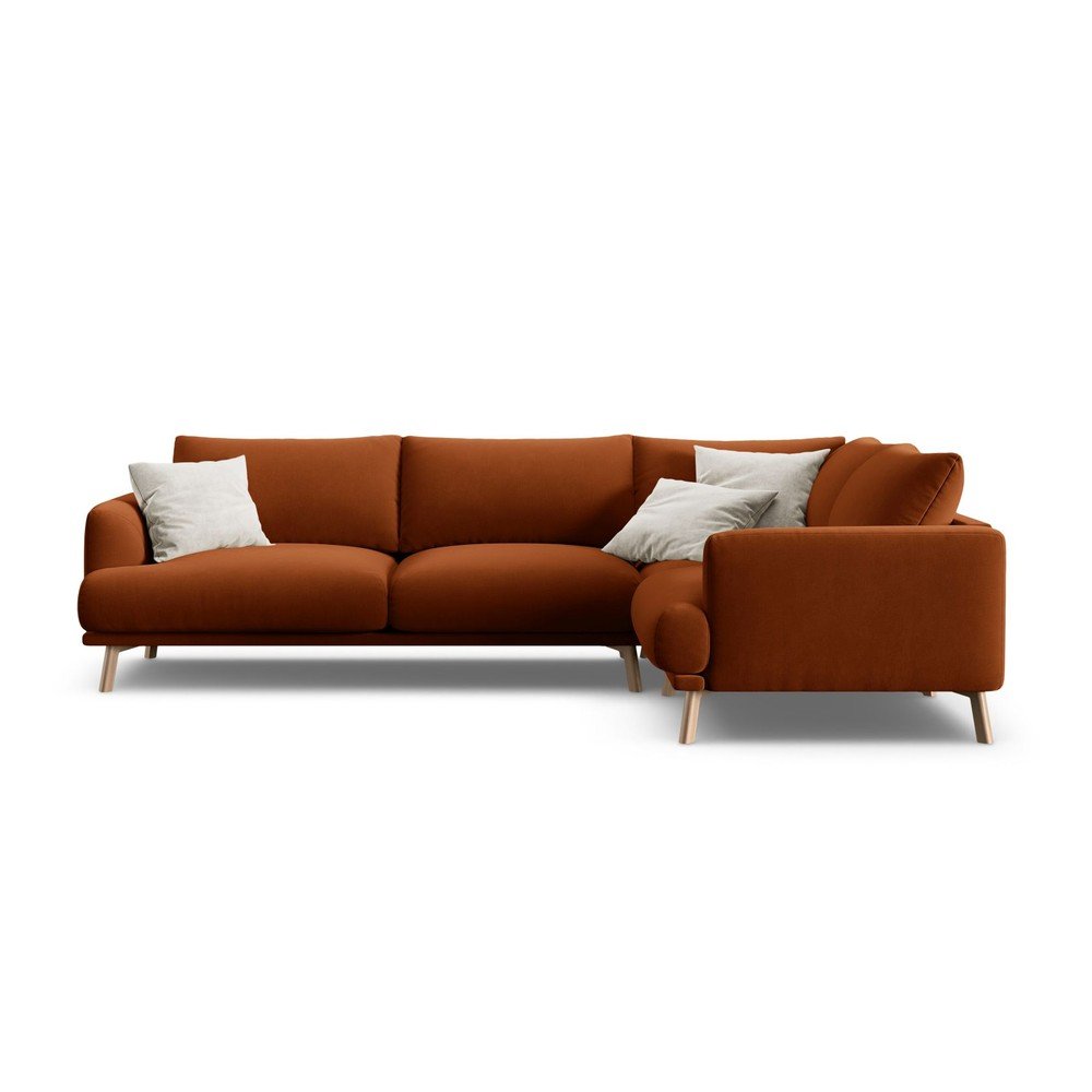 Terrakotta színű bársony sarokkanapé (jobb oldali-L alakú) Naomi – Micadoni