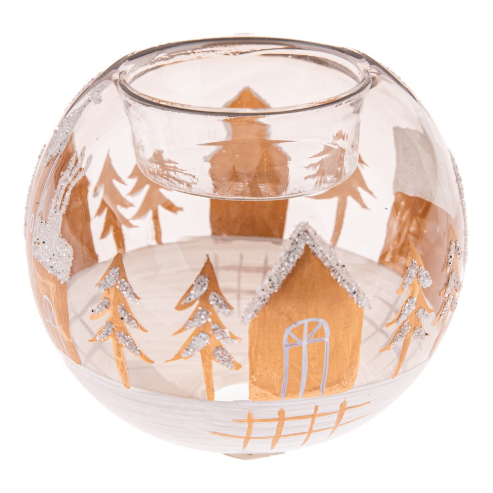 Üveg gyertyatartó karácsonyi mintával Snowy Land – Dakls