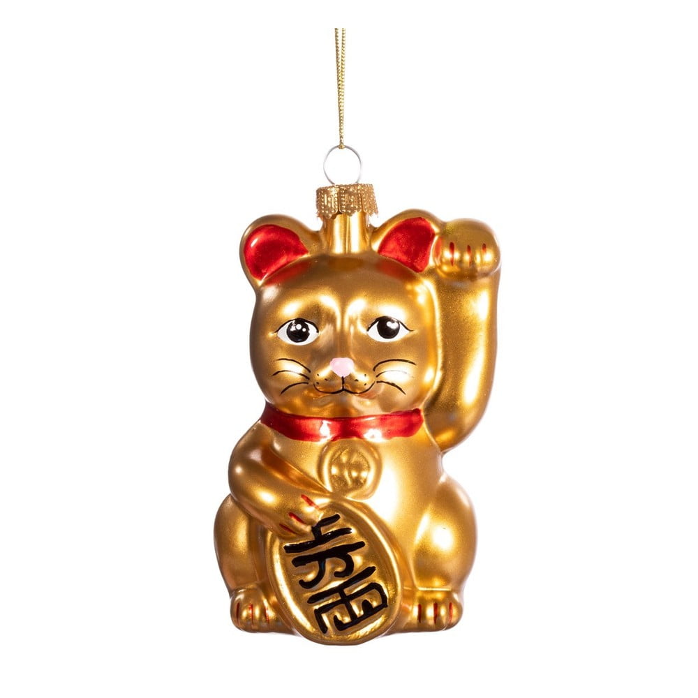 Üveg kézzel készített karácsonyfadísz 11 cm Lucky Cat – Sass & Belle