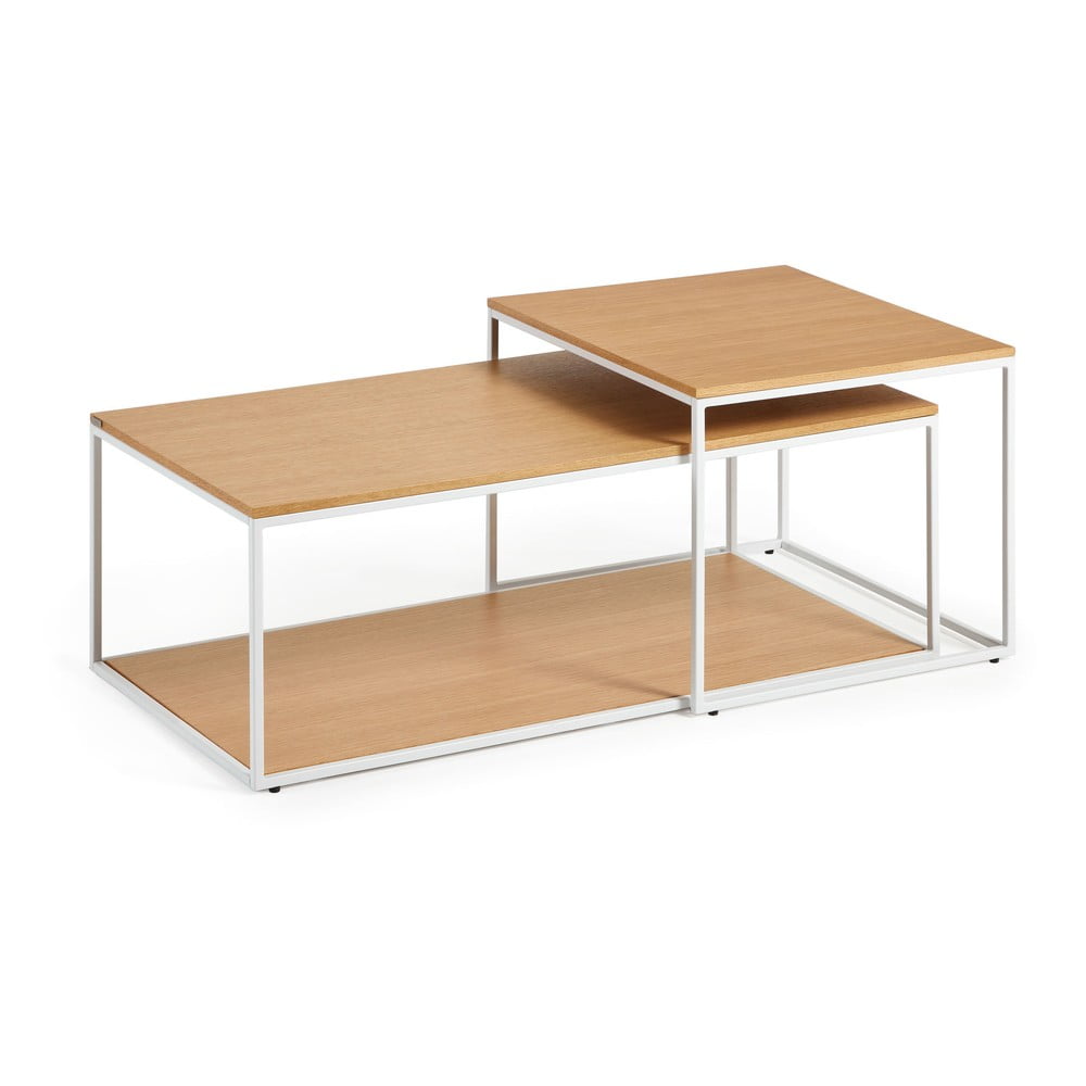 Világos natúr színű dohányzóasztal szett  tölgyfa dekoros asztallappal 2 db-os 50x100 cm Yoana – Kave Home