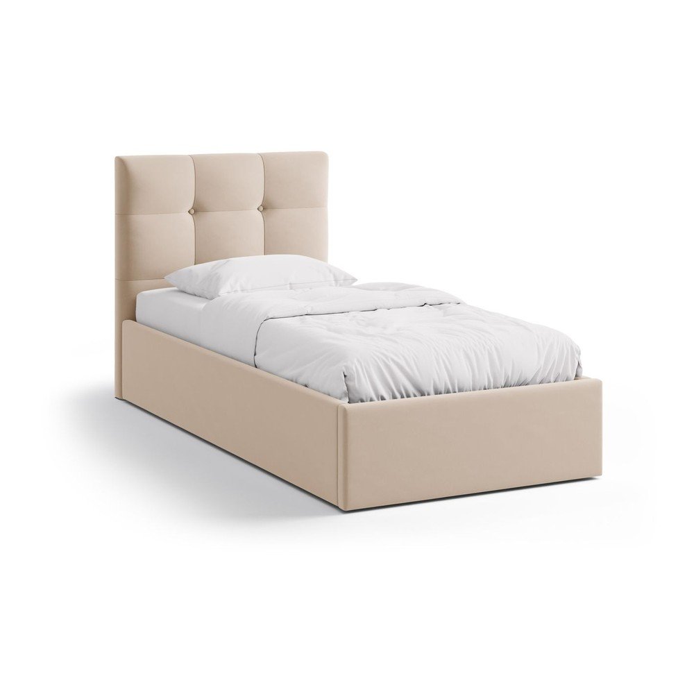 Világosbarna kárpitozott ágyneműtartós egyszemélyes ágy ágyráccsal 90x200 cm Phaedra – Micadoni