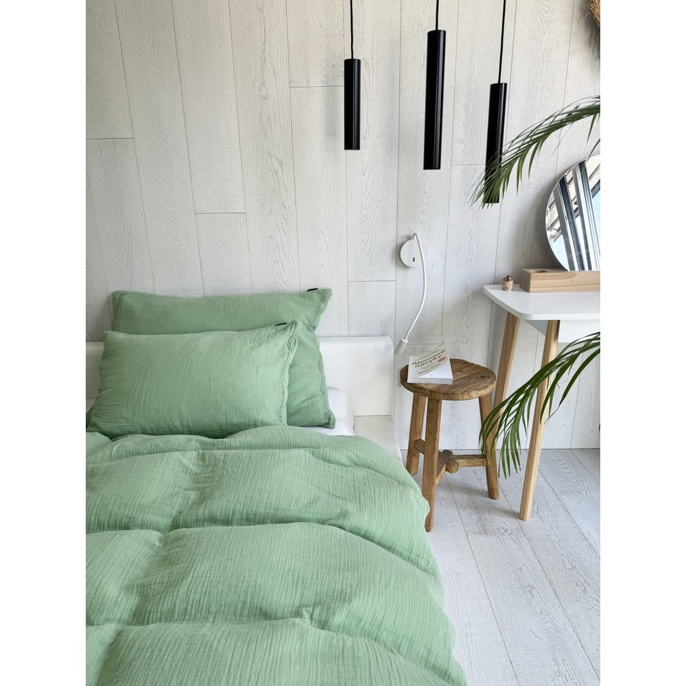Zöld kétszemélyes muszlin ágyneműhuzat 200x200 cm Plain Muslin – Butter Kings