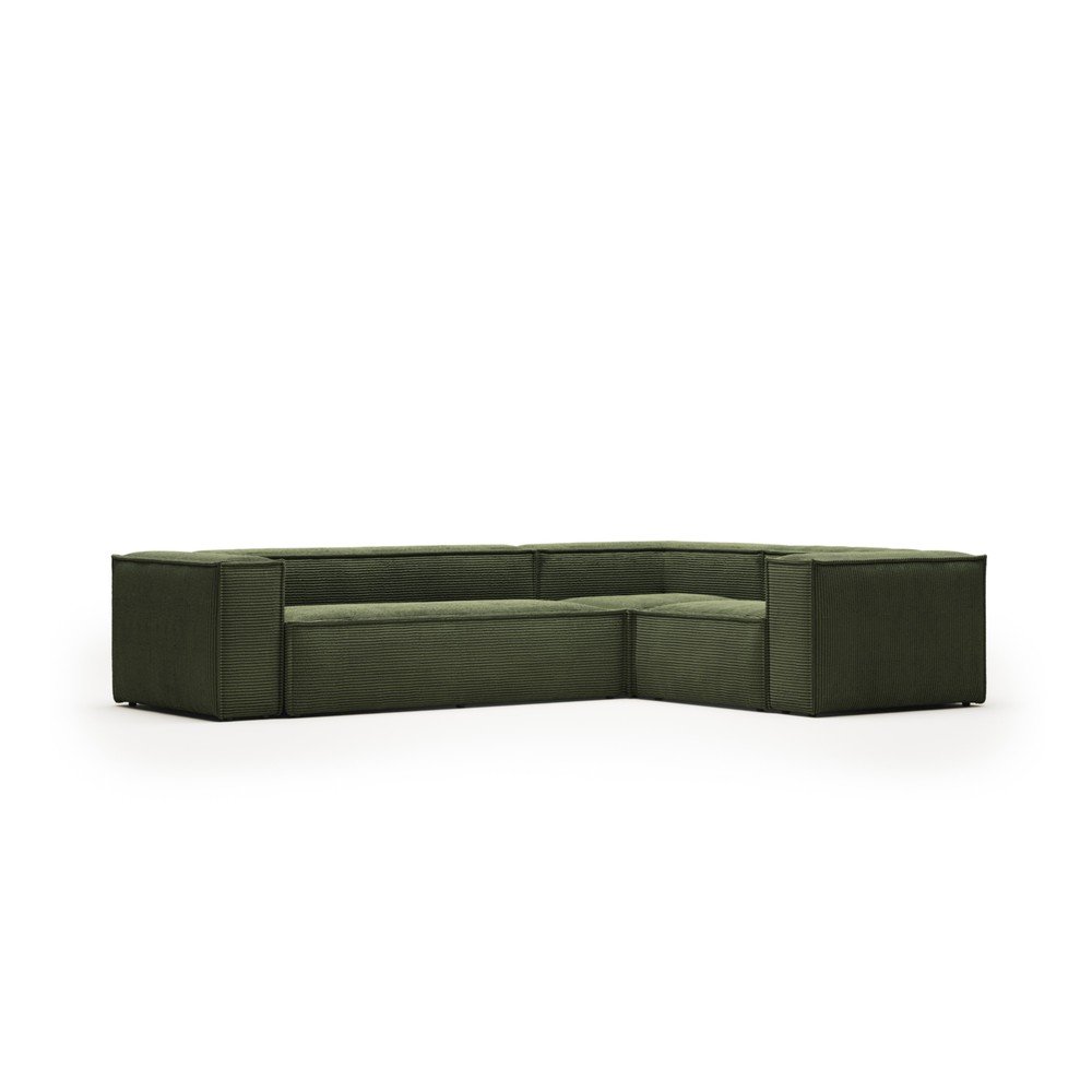 Zöld kordbársony sarokkanapé Blok – Kave Home