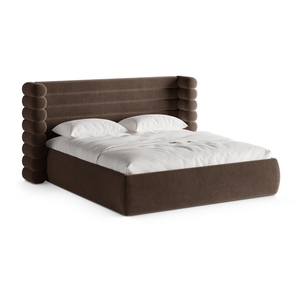 Barna kárpitozott ágyneműtartós franciaágy ágyráccsal 180x200 cm Mount – Micadoni