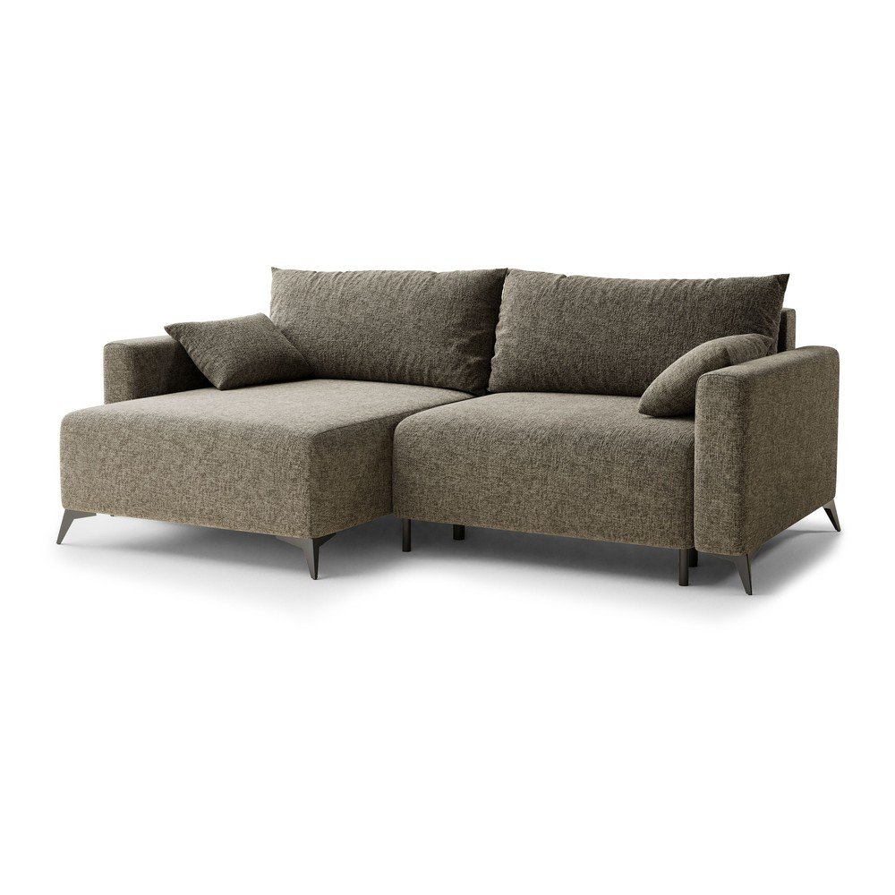 Barna zsenília kinyitható-tárolóhelyes sarokkanapé (bal oldali-heverő résszel) Leon – Maison de Rêve