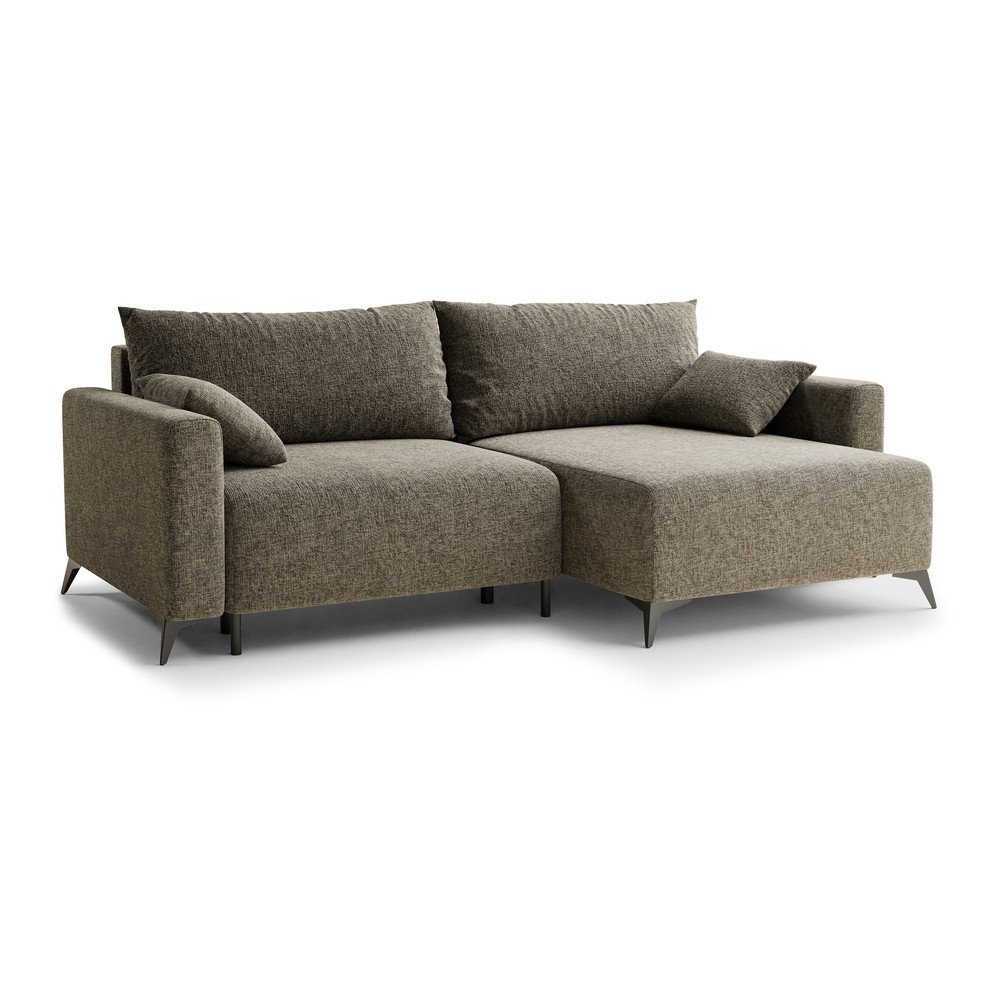 Barna zsenília kinyitható-tárolóhelyes sarokkanapé (jobb oldali-heverő résszel) Leon – Maison de Rêve