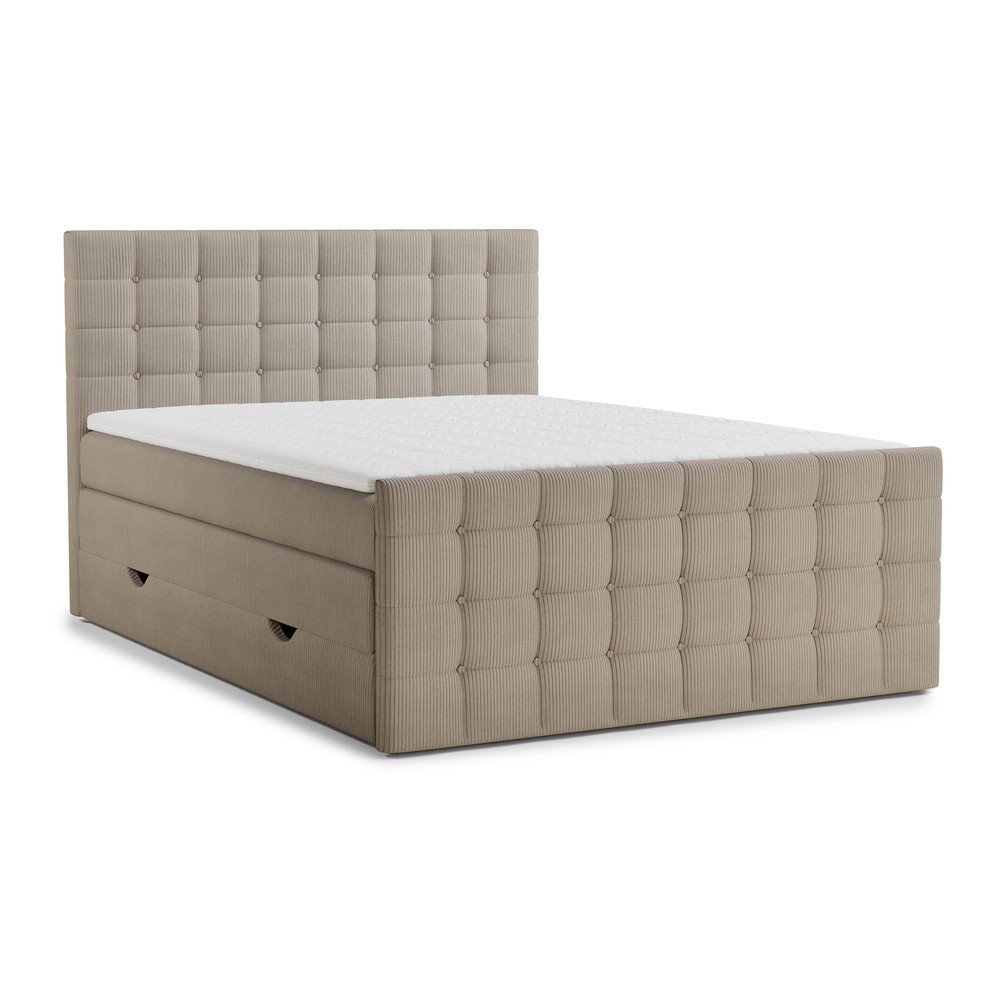 Bézs ágyneműtartós boxspring ágy 200x200 cm Tasca – Maison de Rêve