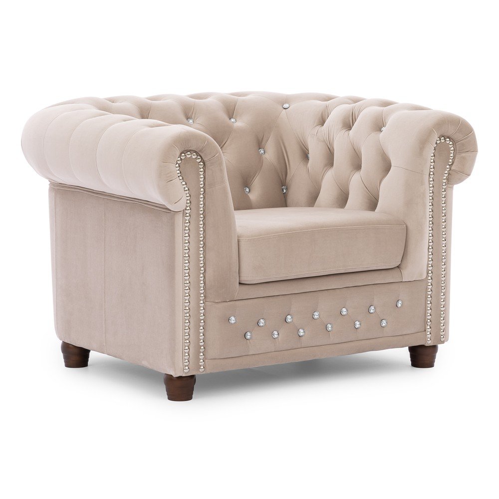 Bézs bársony chesterfield fotel York Blik – Ropez