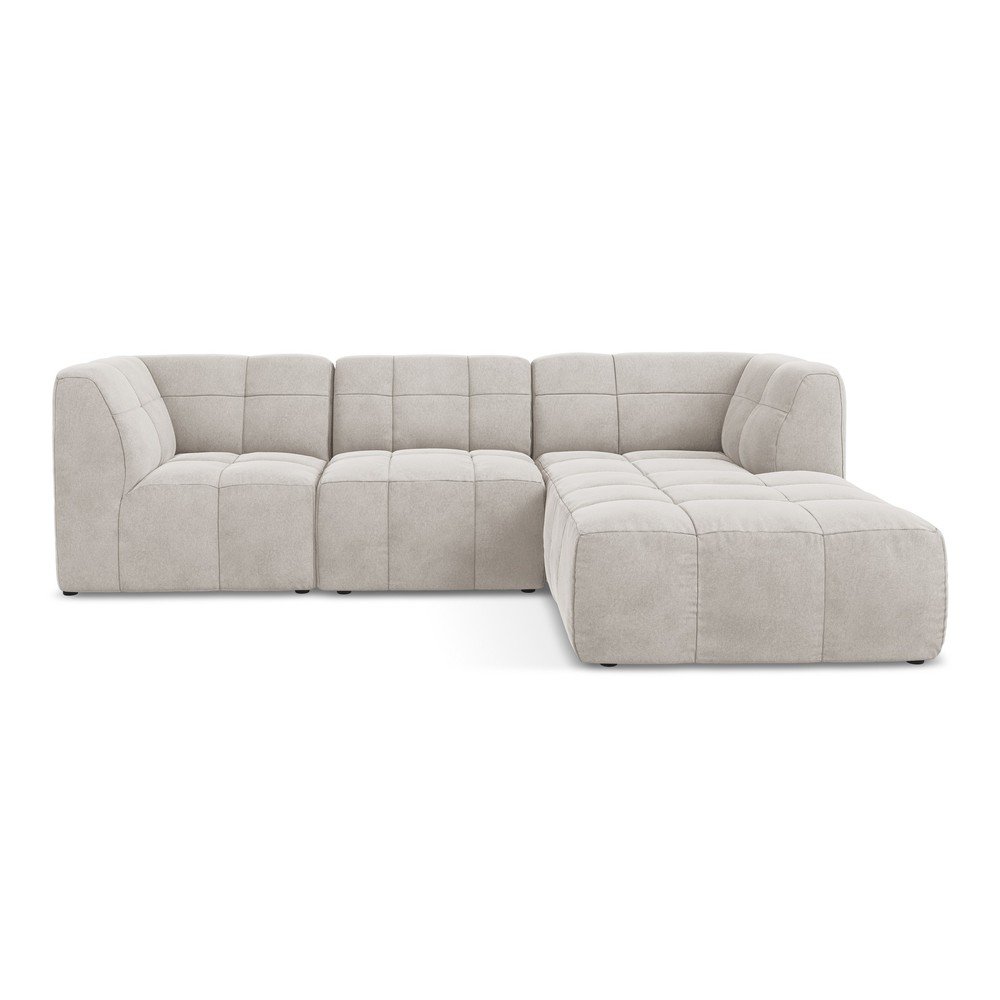 Bézs bársony sarokkanapé (jobb oldali-heverő résszel) Aloha – Makamii