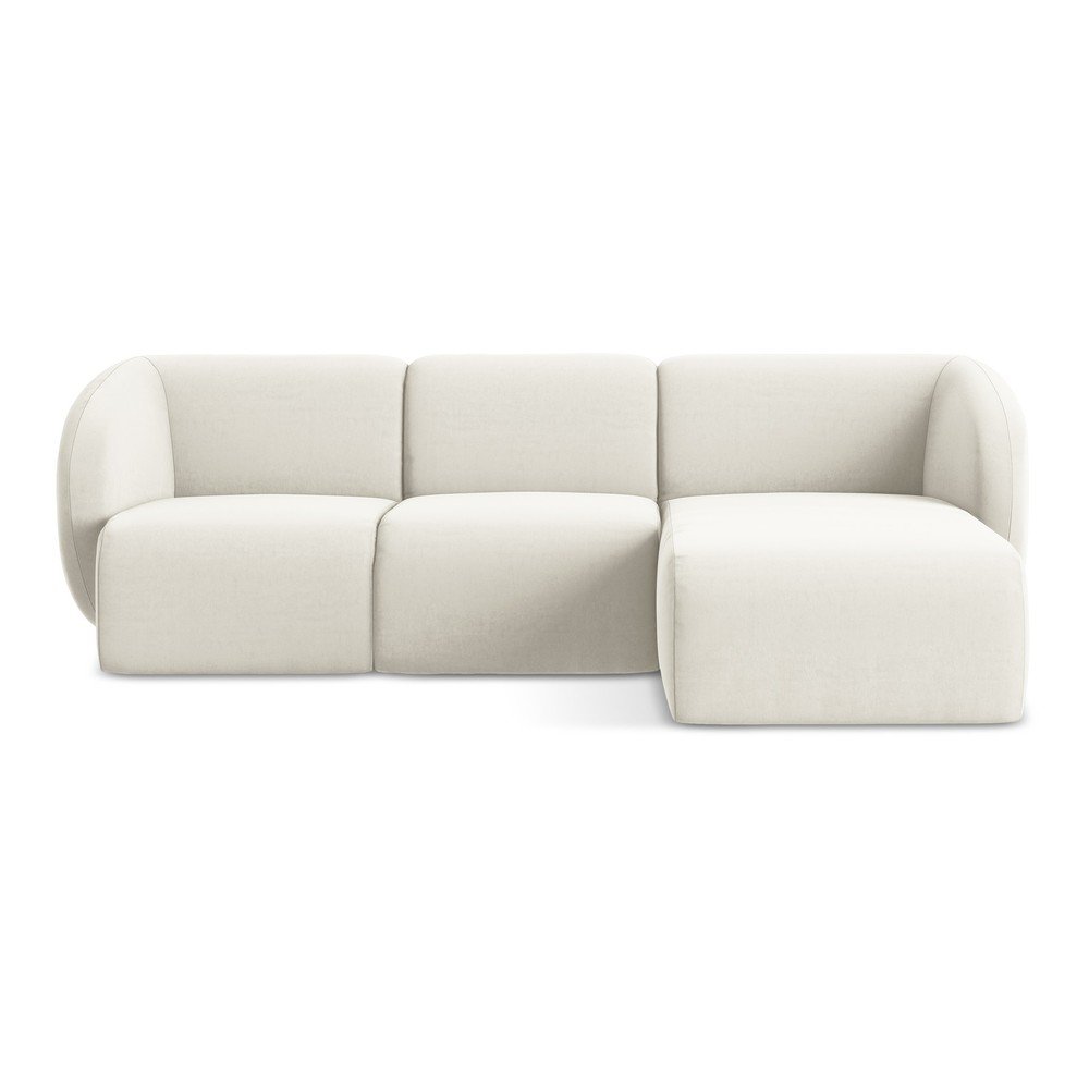 Bézs bársony sarokkanapé (jobb oldali-heverő résszel) Lani – Makamii