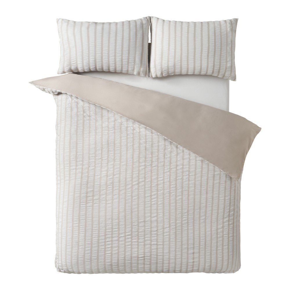 Bézs egyszemélyes ágyneműhuzat 135x200 cm So Soft Seersucker Stripe – Catherine Lansfield