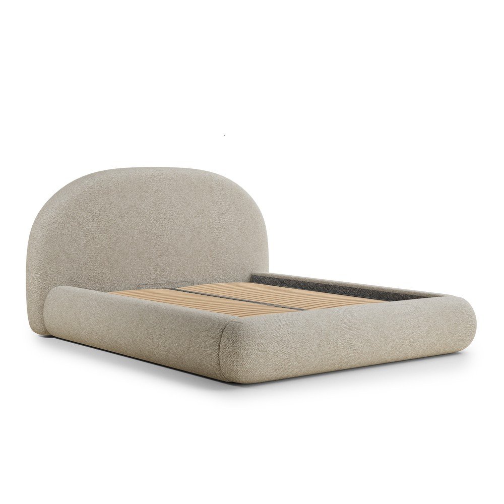 Bézs kárpitozott ágyneműtartós franciaágy ágyráccsal 160x200 cm Maumere – Maison de Rêve