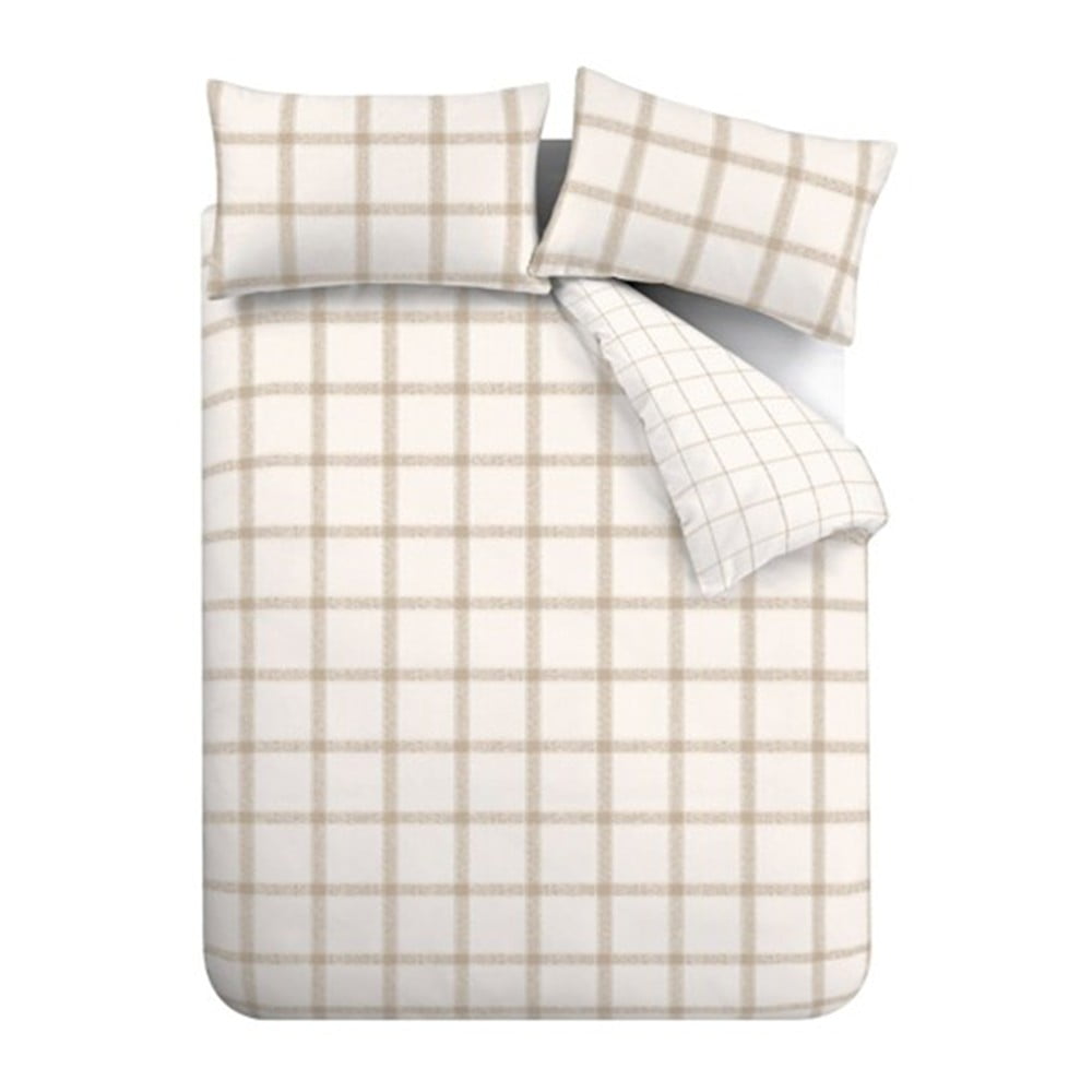 Bézs kétszemélyes pamut ágyneműhuzat 200x200 cm Oxton Check – Bianca