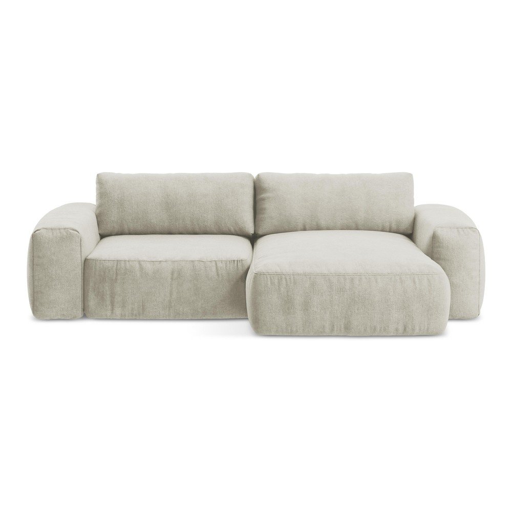 Bézs zsenília kinyitható sarokkanapé (jobb oldali-heverő résszel) Kuki – Makamii