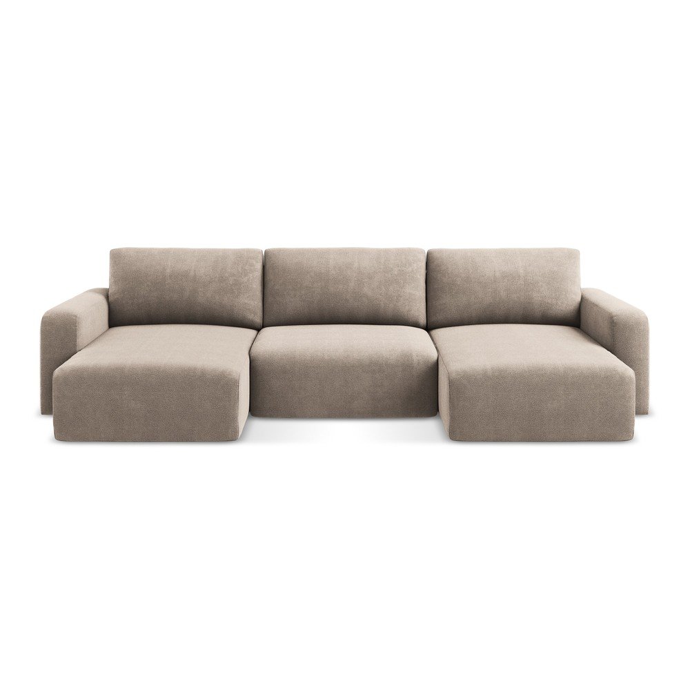 Bézs zsenília kinyitható-tárolóhelyes (U alakú) sarokkanapé Kona – Makamii